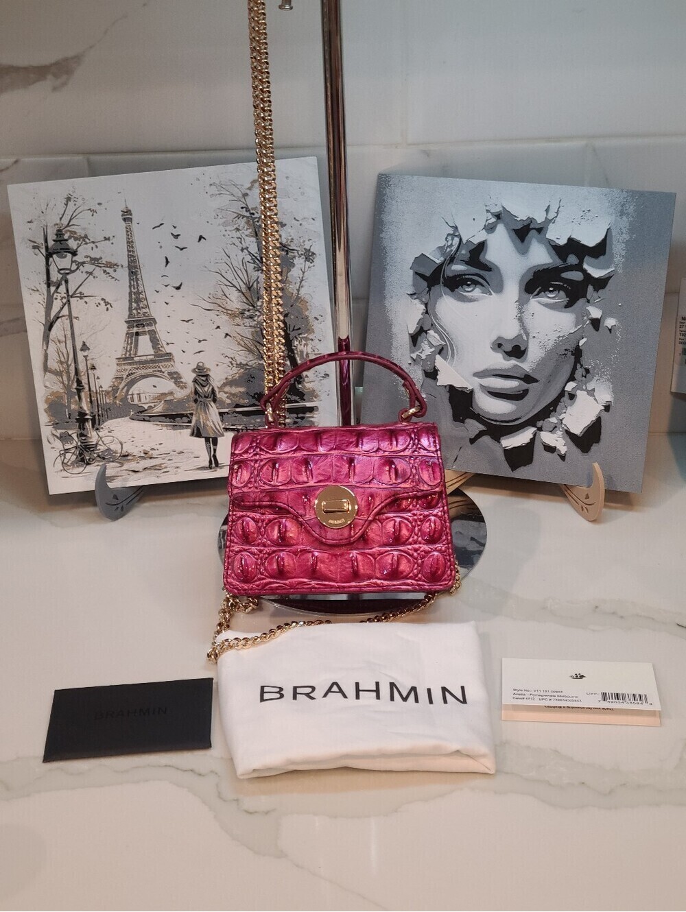 Brahmin pomegranate Arietta mini/micro bag w gold chain shoulder strap NWOT